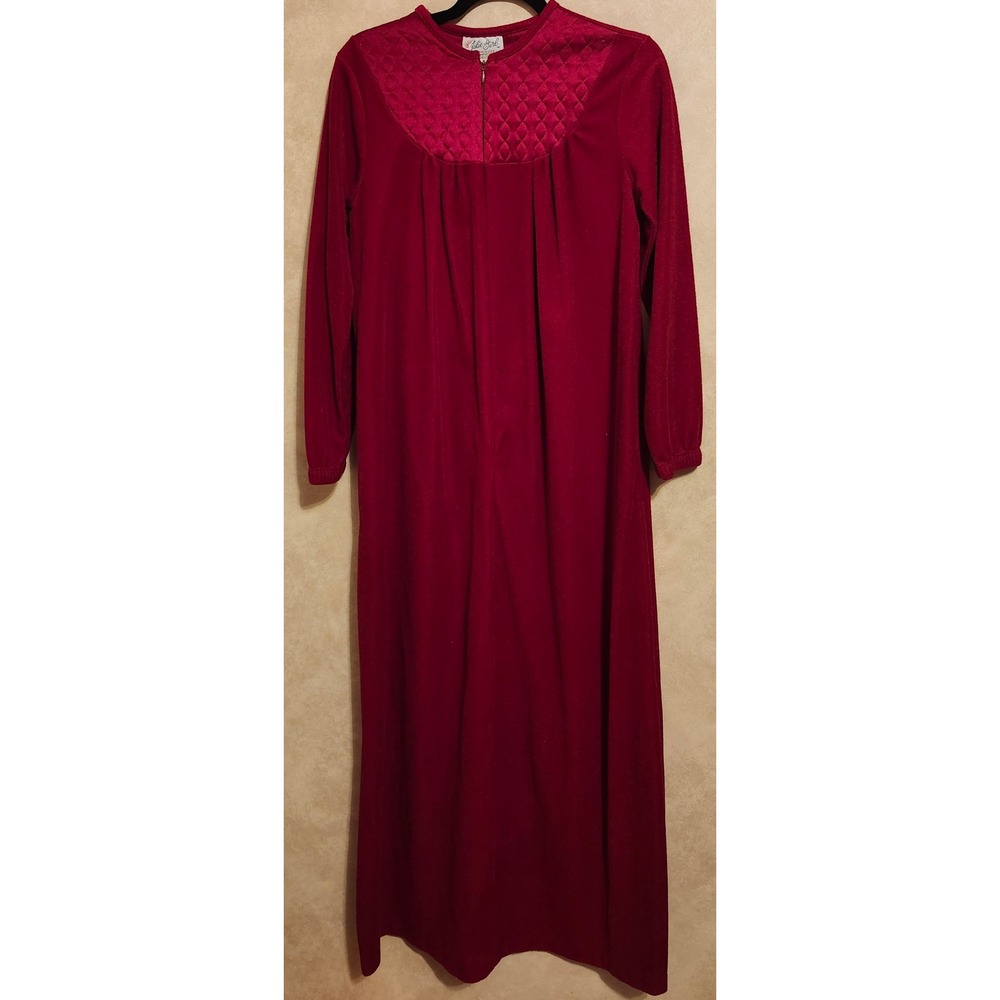 Vintage Julie Girl Burgundy Quilted Zip Front Nightgown House of Ronnie Small